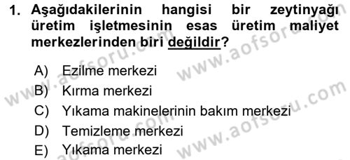 Maliyet Analizleri Dersi 2016 - 2017 Yılı (Vize) Ara Sınav Soruları 1. Soru