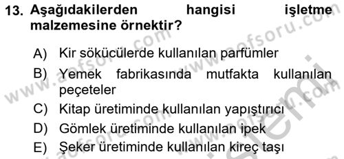 Maliyet Analizleri Dersi 2016 - 2017 Yılı (Vize) Ara Sınav Soruları 13. Soru