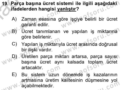 Maliyet Analizleri Dersi 2016 - 2017 Yılı (Vize) Ara Sınav Soruları 19. Soru