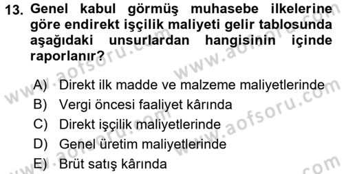 Maliyet Analizleri Dersi 2016 - 2017 Yılı (Final) Dönem Sonu Sınav Soruları 13. Soru