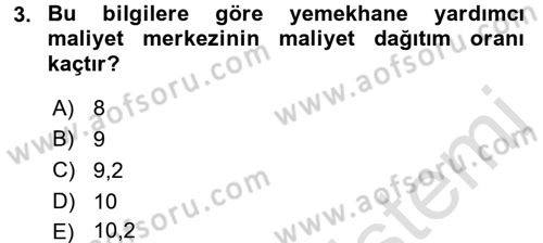 Maliyet Analizleri Dersi 2016 - 2017 Yılı (Final) Dönem Sonu Sınav Soruları 3. Soru