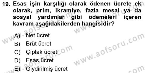 Maliyet Analizleri Dersi 2017 - 2018 Yılı 3 Ders Sınav Soruları 19. Soru
