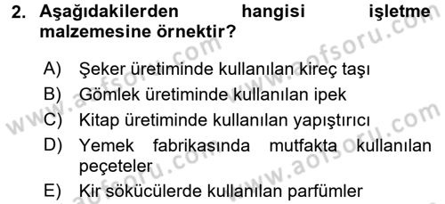 Maliyet Analizleri Dersi 2017 - 2018 Yılı 3 Ders Sınav Soruları 2. Soru