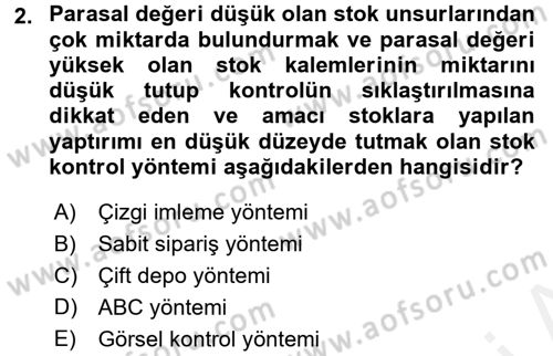 Maliyet Analizleri Dersi 2017 - 2018 Yılı (Vize) Ara Sınav Soruları 2. Soru
