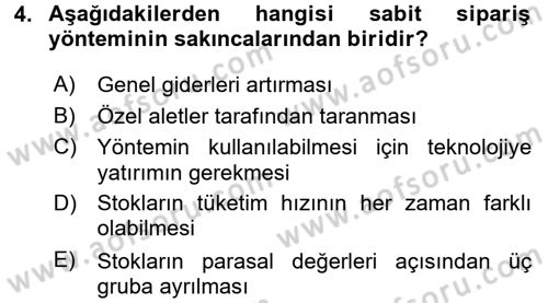Maliyet Analizleri Dersi 2017 - 2018 Yılı (Vize) Ara Sınav Soruları 4. Soru