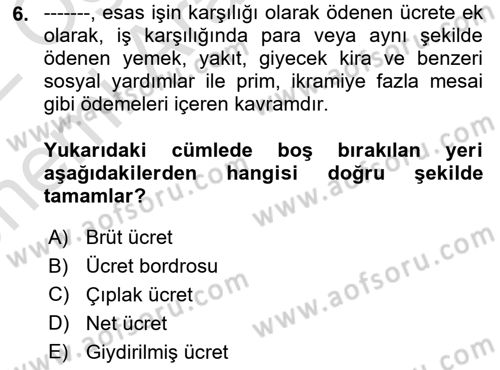 Maliyet Analizleri Dersi 2021 - 2022 Yılı (Vize) Ara Sınavı 6. Soru