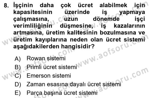 Maliyet Analizleri Dersi 2021 - 2022 Yılı (Vize) Ara Sınavı 8. Soru