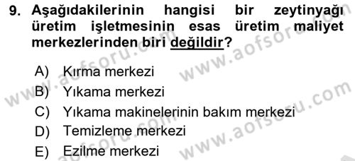 Maliyet Analizleri Dersi 2021 - 2022 Yılı (Vize) Ara Sınavı 9. Soru