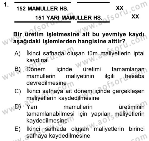 Maliyet Analizleri Dersi 2021 - 2022 Yılı (Final) Dönem Sonu Sınav Soruları 1. Soru