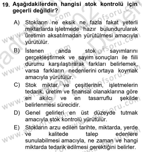 Maliyet Analizleri Dersi 2021 - 2022 Yılı (Final) Dönem Sonu Sınav Soruları 19. Soru
