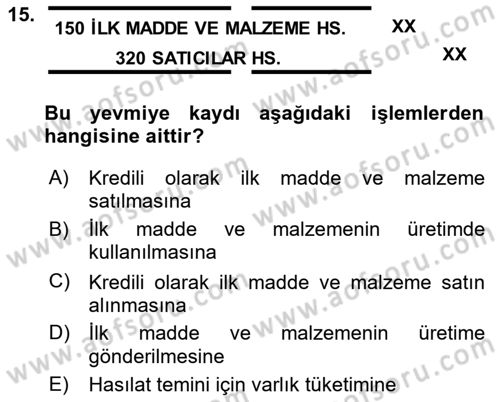 Maliyet Analizleri Dersi 2024 - 2025 Yılı (Final) Dönem Sonu Sınav Soruları 15. Soru