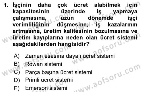 Maliyet Analizleri Dersi 2024 - 2025 Yılı Yaz Okulu Sınav Soruları 1. Soru