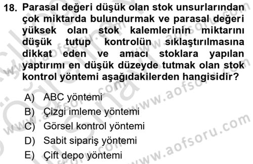 Maliyet Analizleri Dersi 2024 - 2025 Yılı Yaz Okulu Sınav Soruları 18. Soru