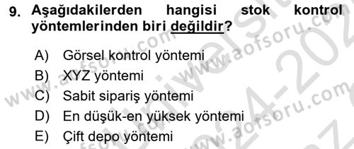 Maliyet Analizleri Dersi 2024 - 2025 Yılı Yaz Okulu Sınav Soruları 9. Soru