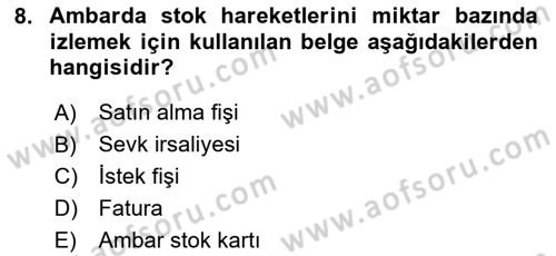 Maliyet Analizleri Dersi 2025 - 2026 Yılı (Vize) Ara Sınav Soruları 8. Soru
