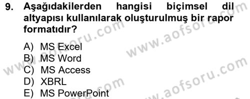 Muhasebe Yazılımları Dersi 2012 - 2013 Yılı (Vize) Ara Sınavı 9. Soru