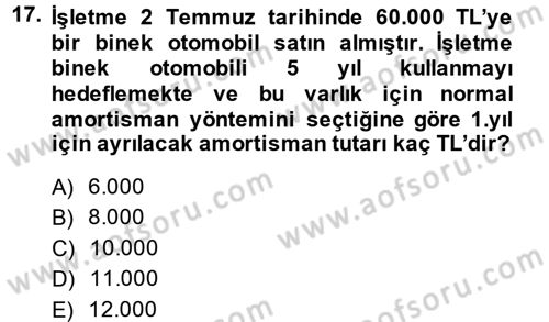 Muhasebe Yazılımları Dersi 2013 - 2014 Yılı (Vize) Ara Sınavı 17. Soru