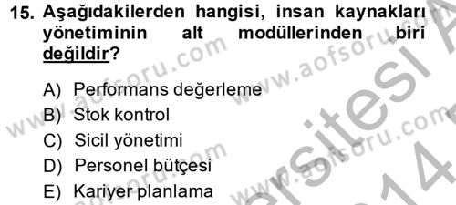 Muhasebe Yazılımları Dersi 2013 - 2014 Yılı (Final) Dönem Sonu Sınavı 15. Soru