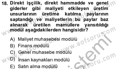 Muhasebe Yazılımları Dersi 2014 - 2015 Yılı (Final) Dönem Sonu Sınavı 18. Soru