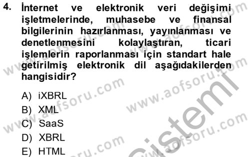 Muhasebe Yazılımları Dersi 2014 - 2015 Yılı (Final) Dönem Sonu Sınavı 4. Soru