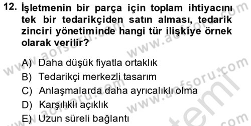 Muhasebe Yazılımları Dersi 2014 - 2015 Yılı Tek Ders Sınavı 12. Soru