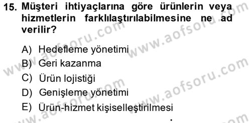 Muhasebe Yazılımları Dersi 2014 - 2015 Yılı Tek Ders Sınavı 15. Soru