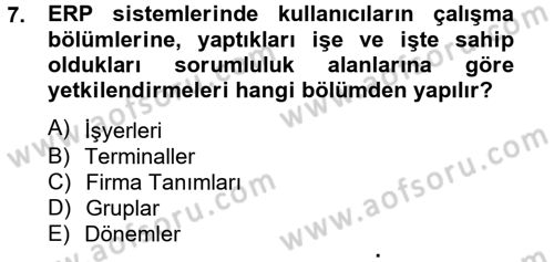 Muhasebe Yazılımları Dersi 2014 - 2015 Yılı Tek Ders Sınavı 7. Soru