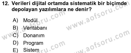 Muhasebe Yazılımları Dersi 2015 - 2016 Yılı (Vize) Ara Sınavı 12. Soru