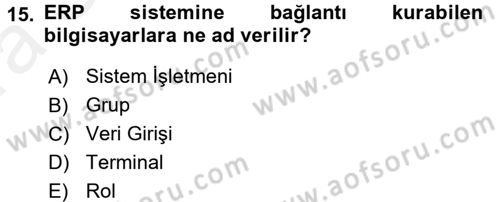 Muhasebe Yazılımları Dersi 2015 - 2016 Yılı (Vize) Ara Sınavı 15. Soru