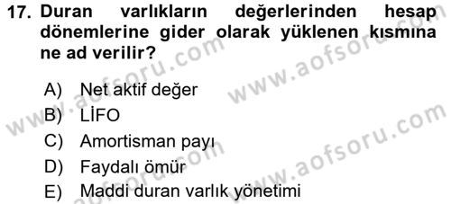 Muhasebe Yazılımları Dersi 2015 - 2016 Yılı (Vize) Ara Sınavı 17. Soru