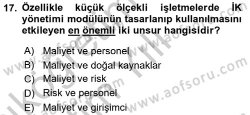 Muhasebe Yazılımları Dersi 2016 - 2017 Yılı 3 Ders Sınavı 17. Soru