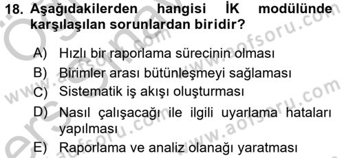 Muhasebe Yazılımları Dersi 2016 - 2017 Yılı 3 Ders Sınavı 18. Soru