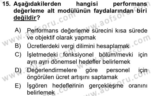 Muhasebe Yazılımları Dersi 2017 - 2018 Yılı 3 Ders Sınavı 15. Soru