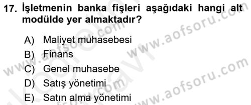 Muhasebe Yazılımları Dersi 2017 - 2018 Yılı 3 Ders Sınavı 17. Soru