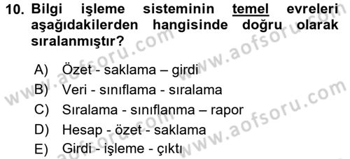 Muhasebe Yazılımları Dersi 2017 - 2018 Yılı (Vize) Ara Sınavı 10. Soru