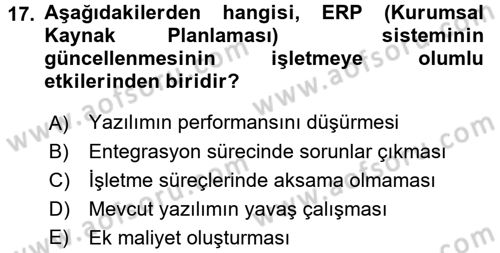 Muhasebe Yazılımları Dersi 2017 - 2018 Yılı (Vize) Ara Sınavı 17. Soru