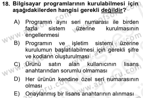 Muhasebe Yazılımları Dersi 2017 - 2018 Yılı (Vize) Ara Sınavı 18. Soru