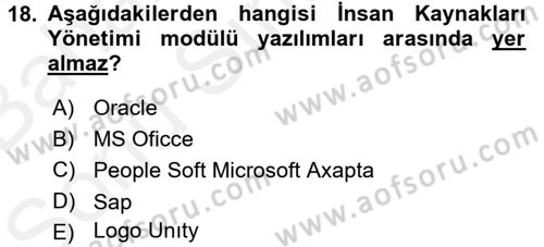 Muhasebe Yazılımları Dersi 2017 - 2018 Yılı (Final) Dönem Sonu Sınavı 18. Soru