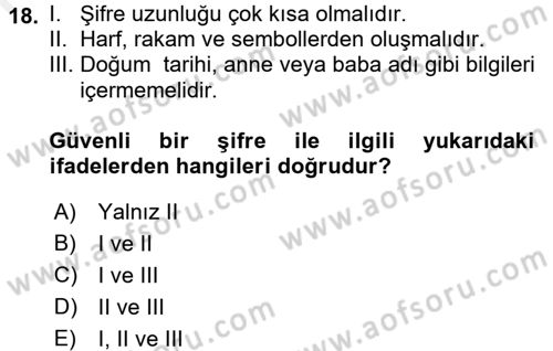 Güvenlik Sistemleri Dersi 2017 - 2018 Yılı 3 Ders Sınav Soruları 18. Soru