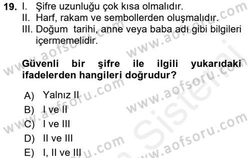 Güvenlik Sistemleri Dersi 2017 - 2018 Yılı (Final) Dönem Sonu Sınav Soruları 19. Soru
