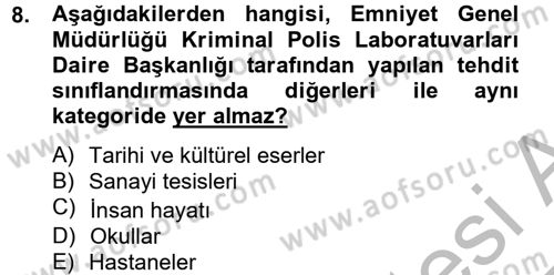 Özel Güvenlik Hizmetlerinde Güvenlik Önlemleri Dersi 2012 - 2013 Yılı (Final) Dönem Sonu Sınav Soruları 8. Soru