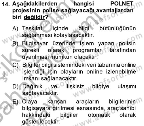 Özel Güvenlik Hizmetlerinde Güvenlik Önlemleri Dersi 2013 - 2014 Yılı (Vize) Ara Sınav Soruları 14. Soru