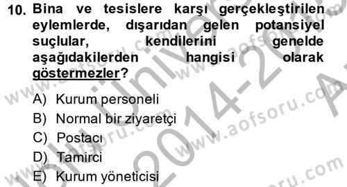 Özel Güvenlik Hizmetlerinde Güvenlik Önlemleri Dersi 2014 - 2015 Yılı (Vize) Ara Sınav Soruları 10. Soru