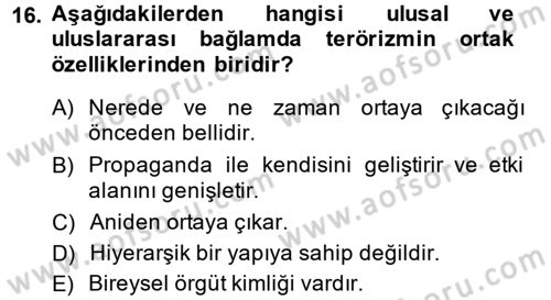 Özel Güvenlik Hizmetlerinde Güvenlik Önlemleri Dersi 2014 - 2015 Yılı (Vize) Ara Sınav Soruları 16. Soru