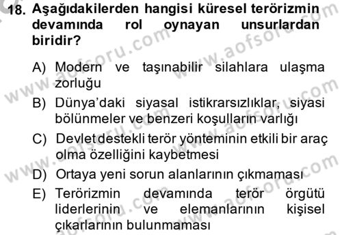 Özel Güvenlik Hizmetlerinde Güvenlik Önlemleri Dersi 2014 - 2015 Yılı (Vize) Ara Sınav Soruları 18. Soru