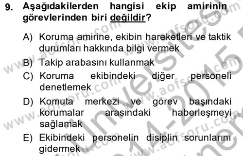 Özel Güvenlik Hizmetlerinde Güvenlik Önlemleri Dersi 2014 - 2015 Yılı (Final) Dönem Sonu Sınav Soruları 9. Soru