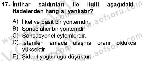 Özel Güvenlik Hizmetlerinde Güvenlik Önlemleri Dersi 2014 - 2015 Yılı Tek Ders Sınav Soruları 17. Soru