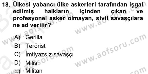 Özel Güvenlik Hizmetlerinde Güvenlik Önlemleri Dersi 2015 - 2016 Yılı (Vize) Ara Sınav Soruları 18. Soru