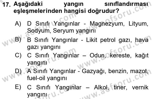 Özel Güvenlik Hizmetlerinde Güvenlik Önlemleri Dersi 2015 - 2016 Yılı (Final) Dönem Sonu Sınav Soruları 17. Soru