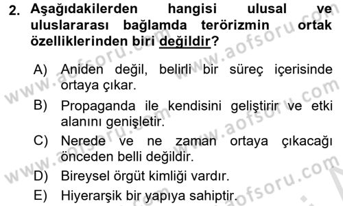 Özel Güvenlik Hizmetlerinde Güvenlik Önlemleri Dersi 2015 - 2016 Yılı (Final) Dönem Sonu Sınav Soruları 2. Soru